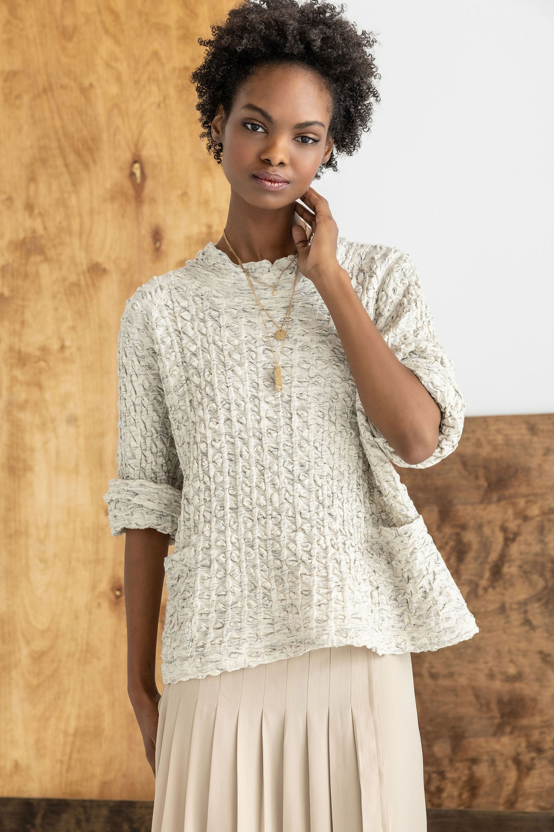 Marled Waffle Crew Top