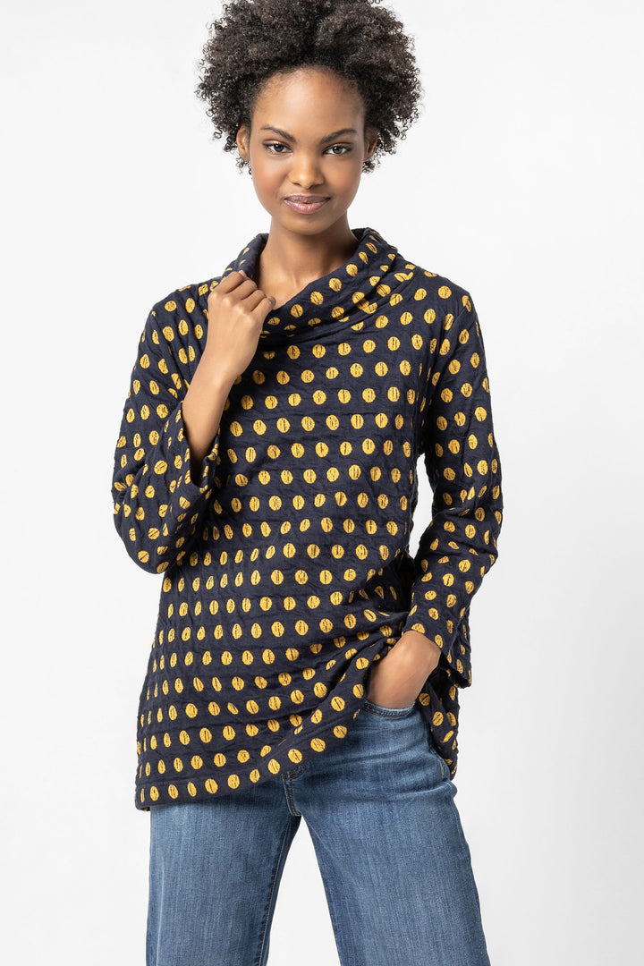 Como Spot Weave Navy Cowl Top