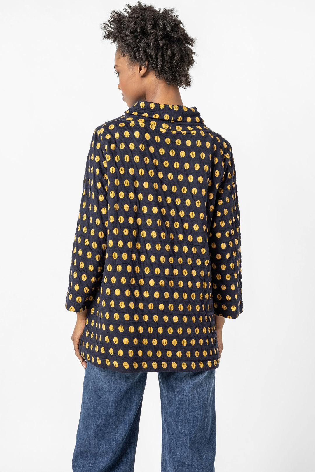 Como Spot Weave Navy Cowl Top