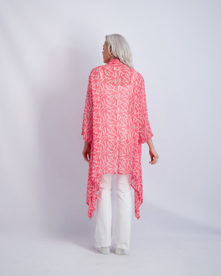 Coral Stripe Print Kimono