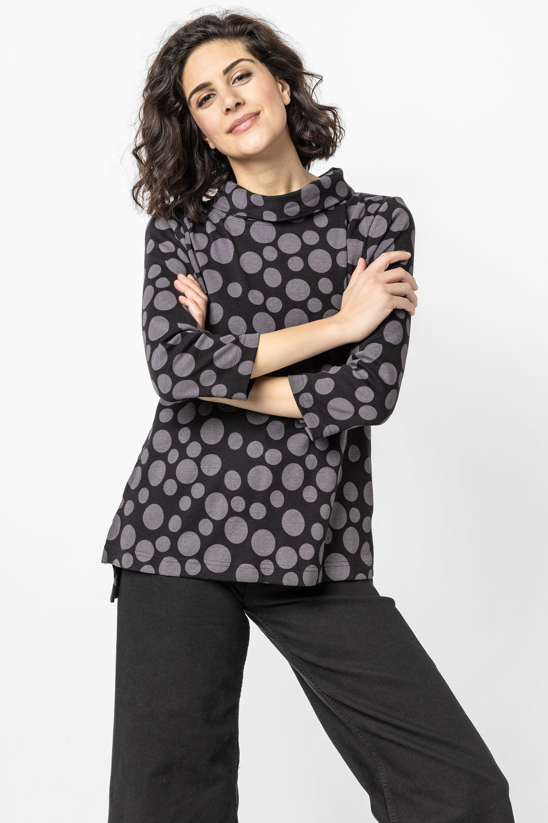 Luna Spot Rib Fold Over Cowl Top