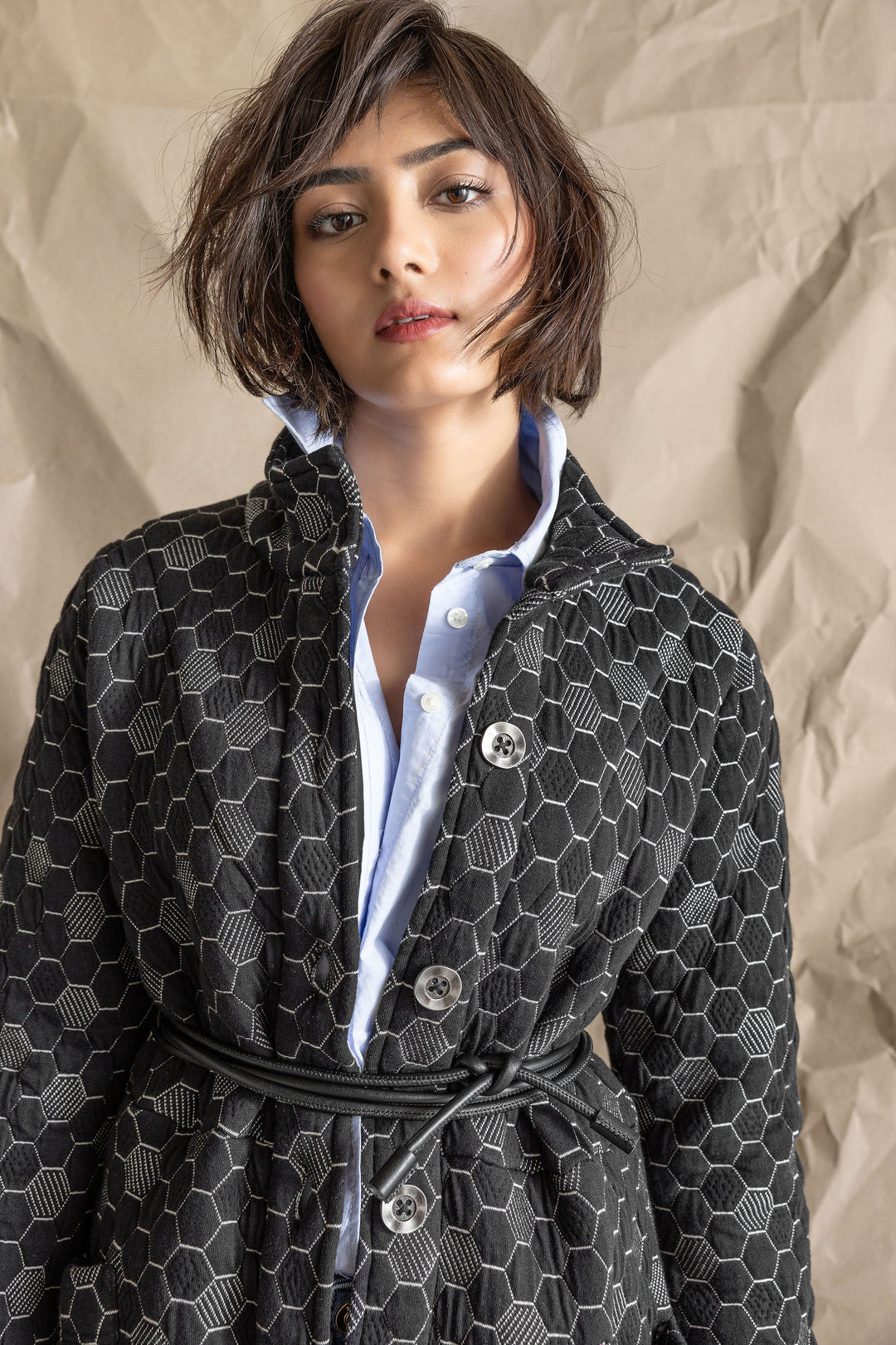 Beehive Quilted Jacquard Coat