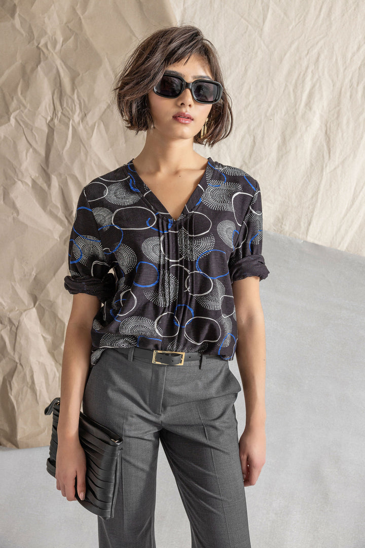 Circle Print V Neck Top