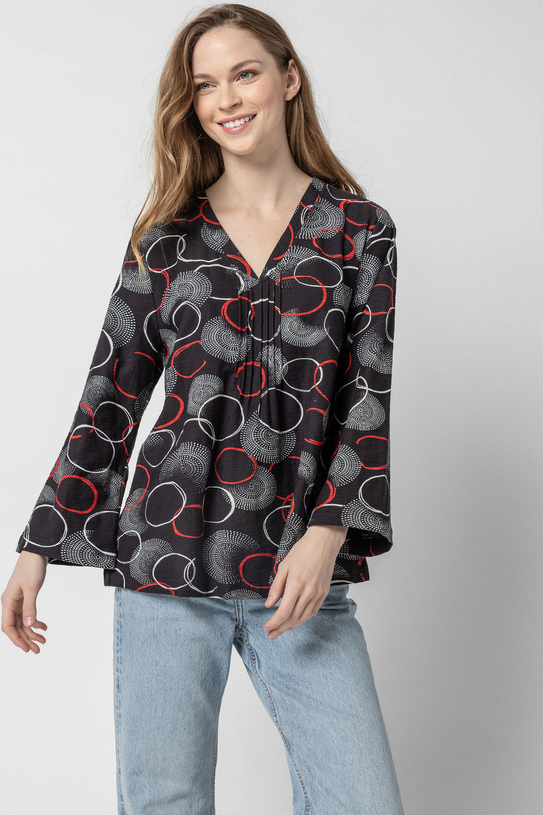 Circle Print V Neck Top
