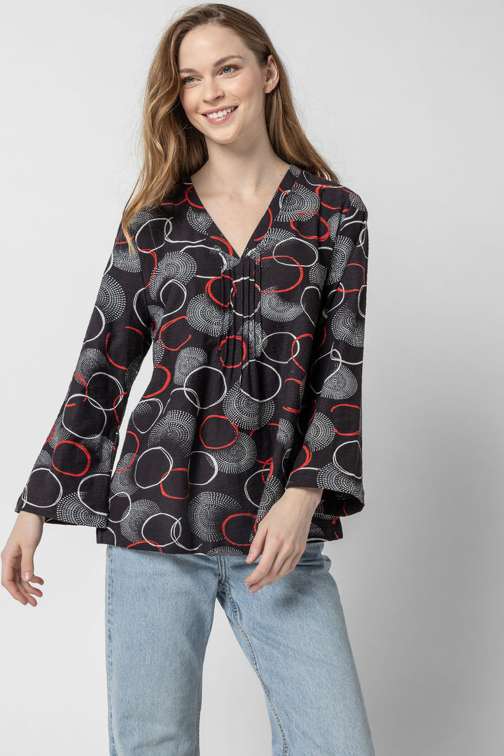 Circle Print V Neck Top