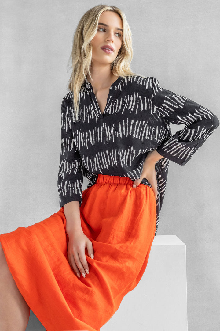 Cora Print Split Neck Top