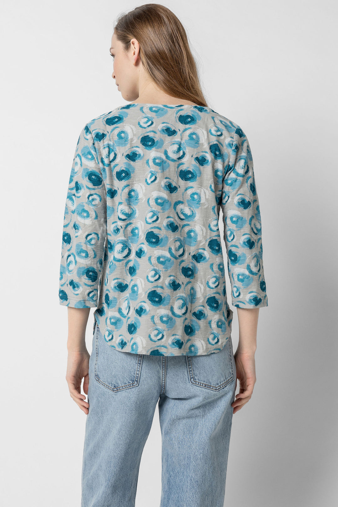 Cuba Print Notch 3/4 Sleeve Top