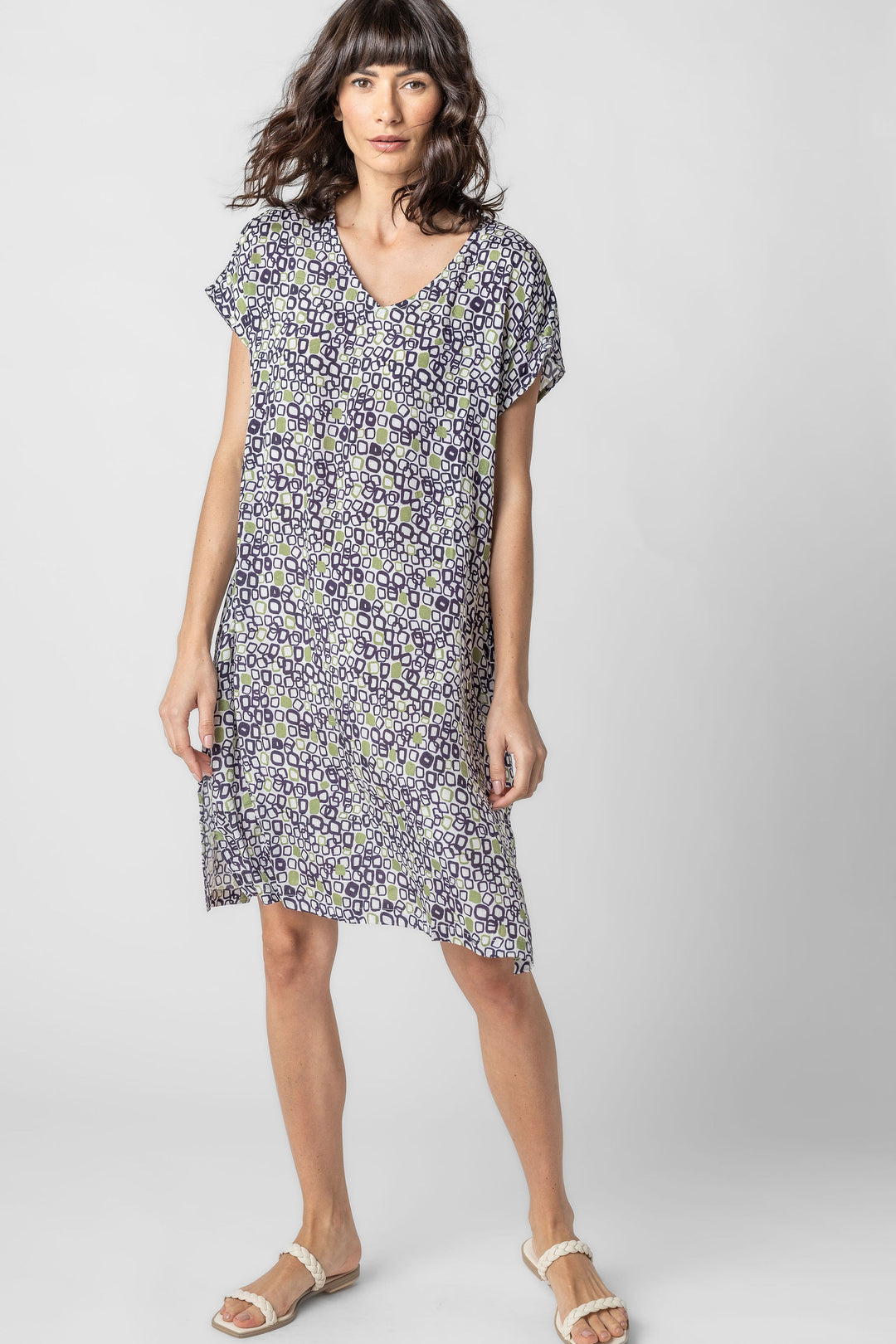 Cubic Print Crushed Dress