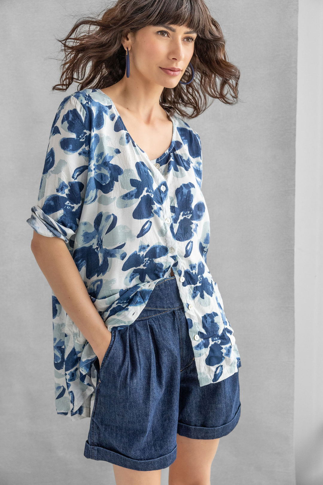 Florian Print Button Tunic Top