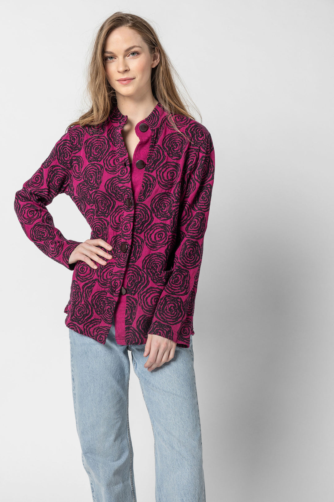 Geo Floral Jacquard Button Jacket