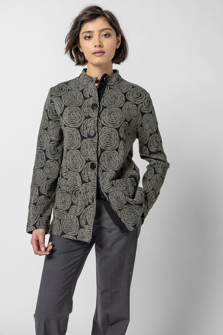 Geo Floral Jacquard Button Jacket