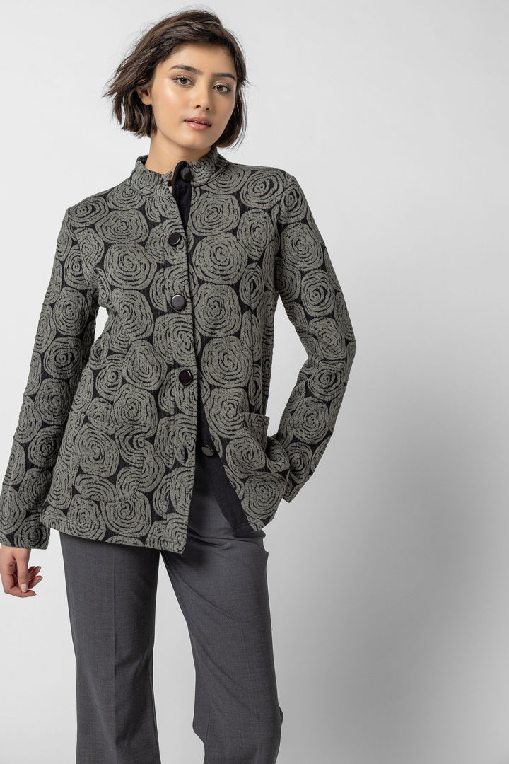 Geo Floral Jacquard Button Jacket