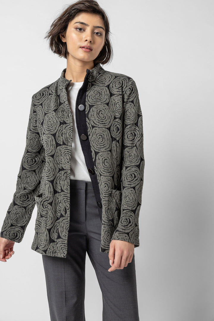 Geo Floral Jacquard Button Jacket