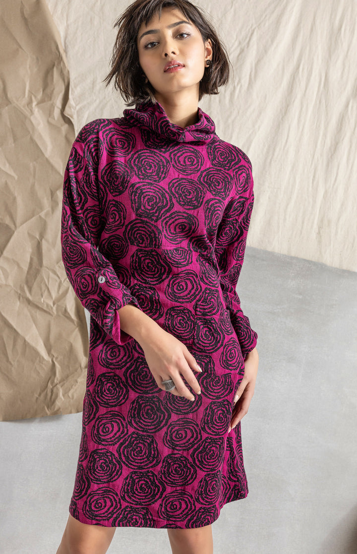 Geo Floral Jacquard Cowl Dress