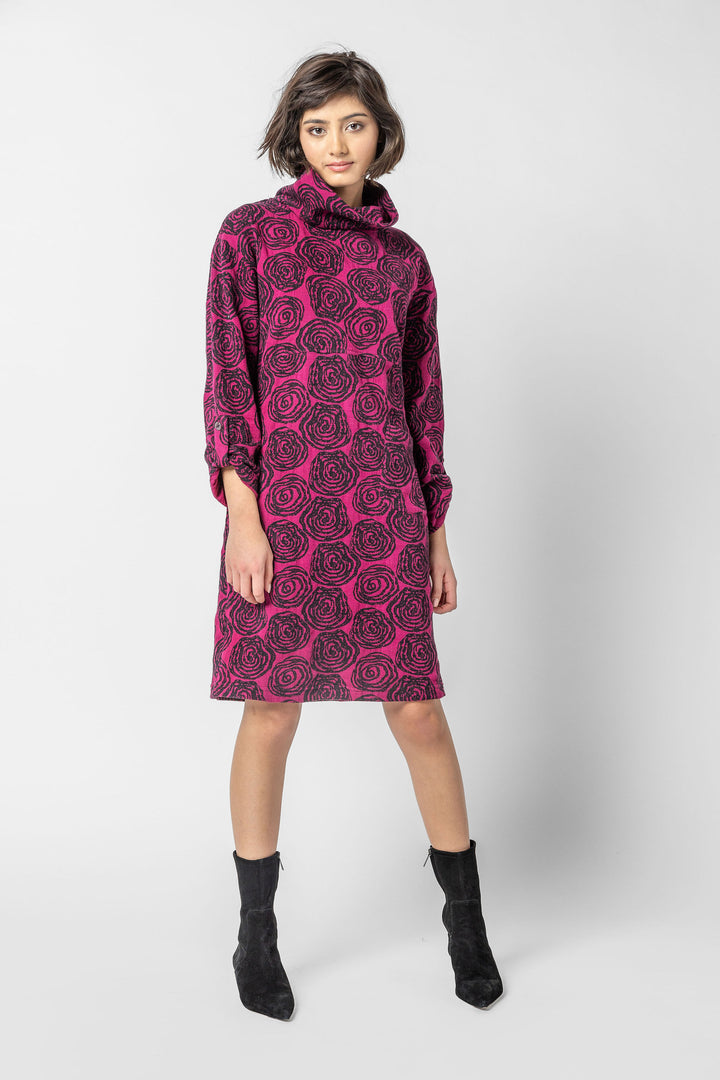 Geo Floral Jacquard Cowl Dress