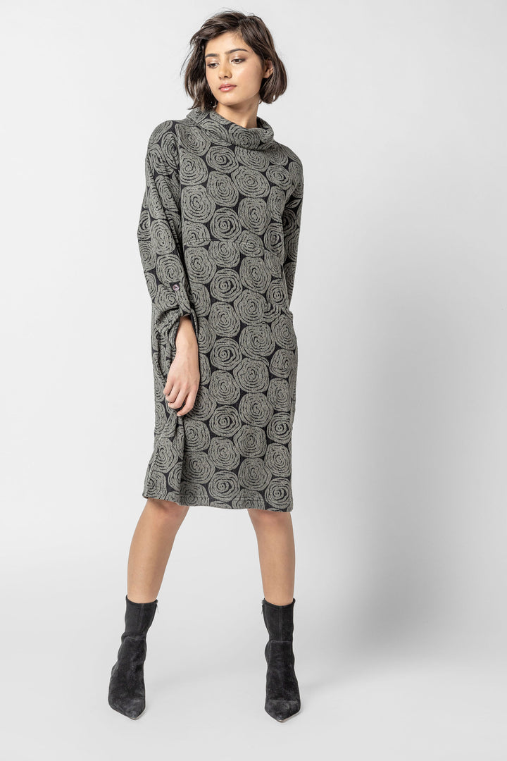 Geo Floral Jacquard Cowl Dress