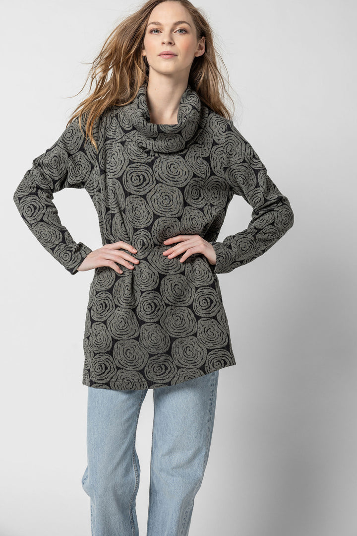 Geo Floral Jacquard Cowl Tunic