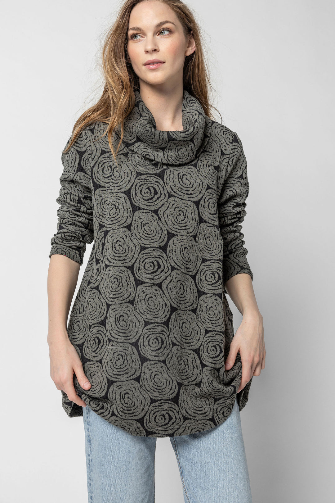 Geo Floral Jacquard Cowl Tunic