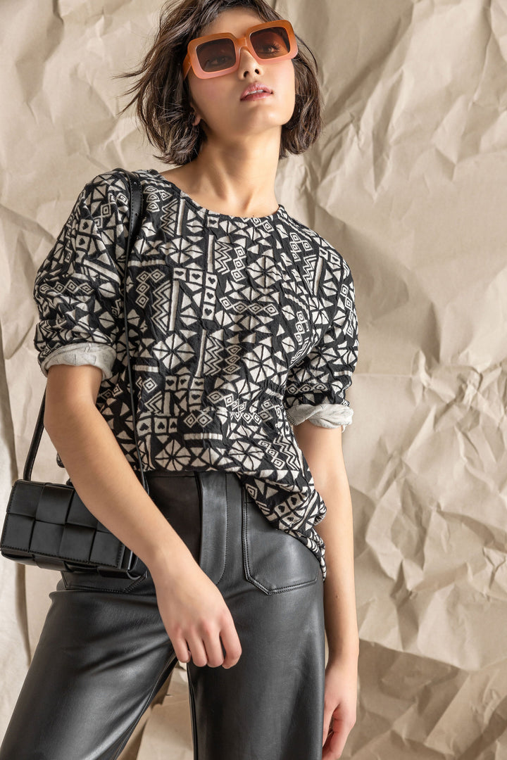 Heartful Jacquard Boxy Top