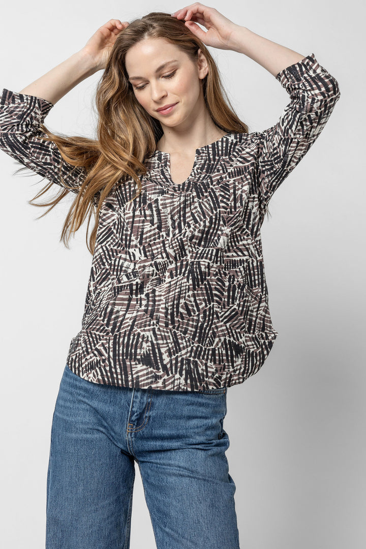 Java Print Notch 3/4 Sleeve Top