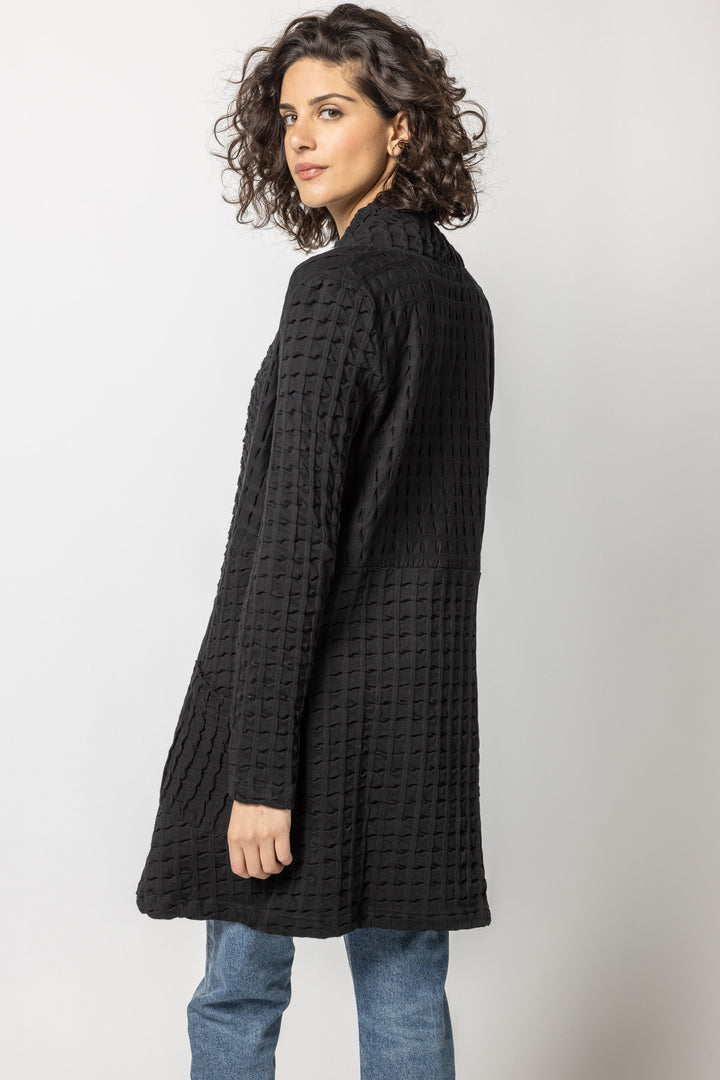 Black Waffle Weave Long Jacket