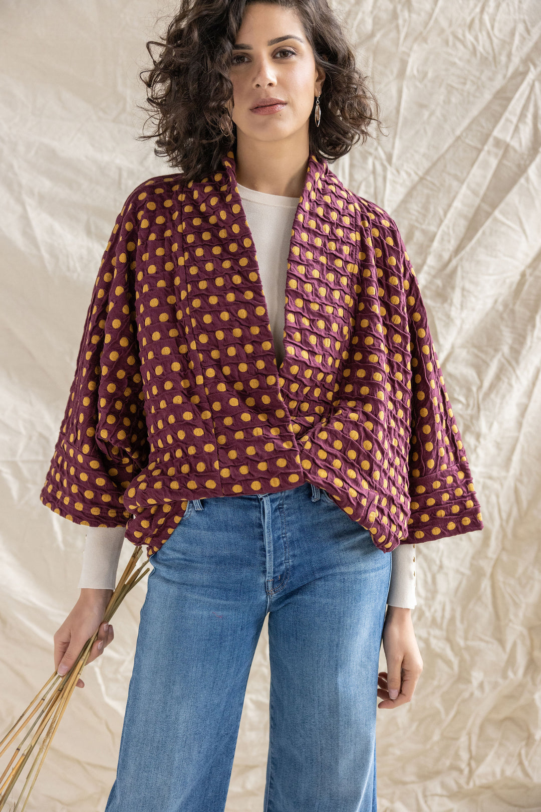Como Spot Weave Kimono Cardigan Jacket