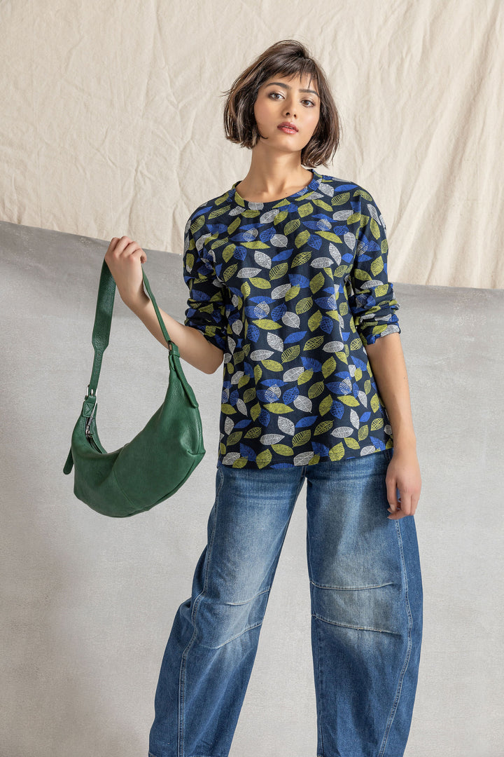 Leaf Print Jersey Crew Top