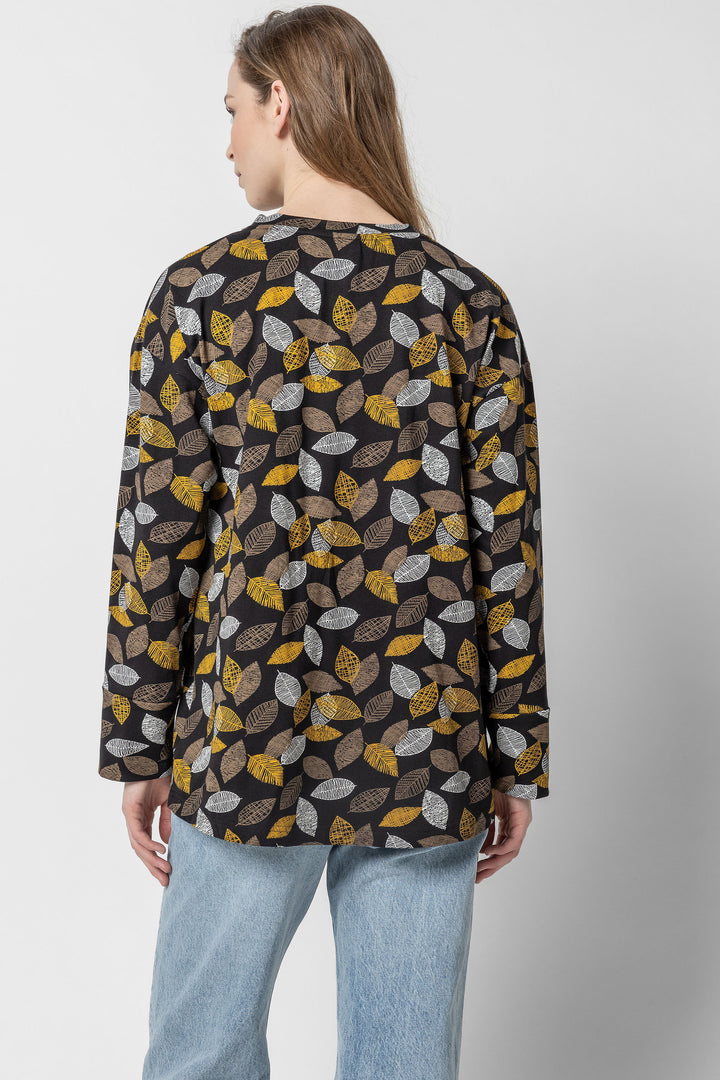 Leaf Print Jersey Crew Top