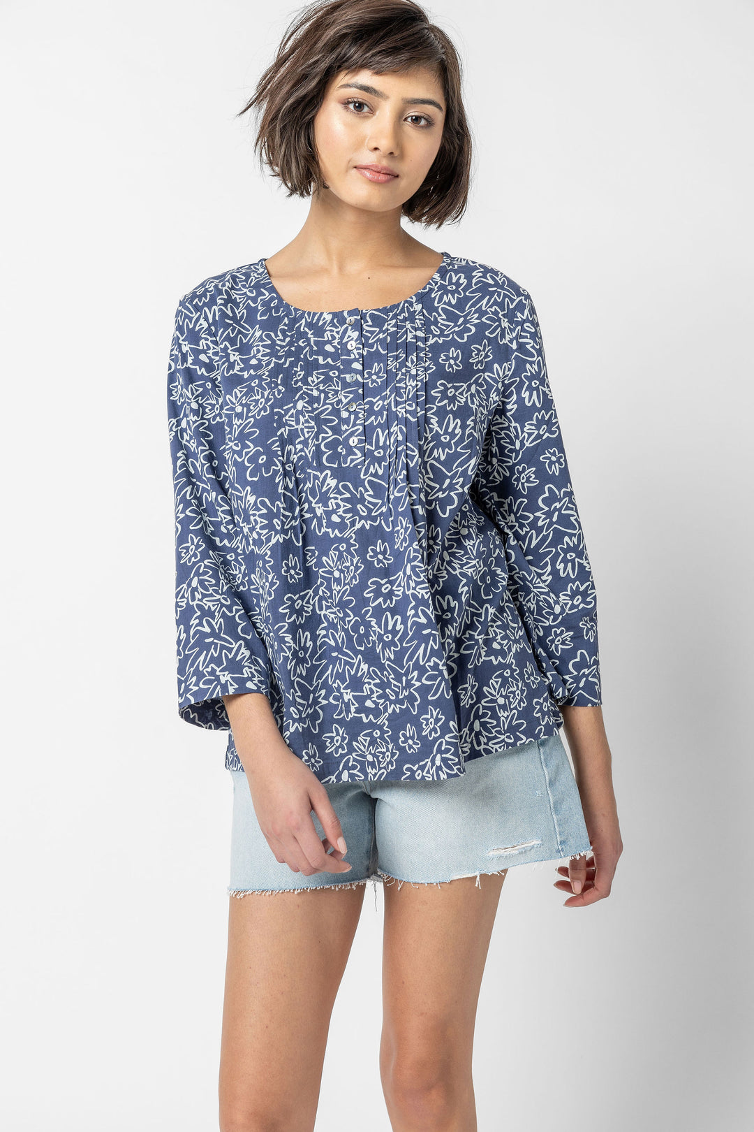 Lillian Print Pin Tuck Top