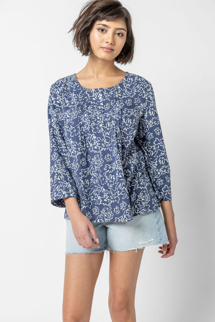 Lillian Print Pin Tuck Top