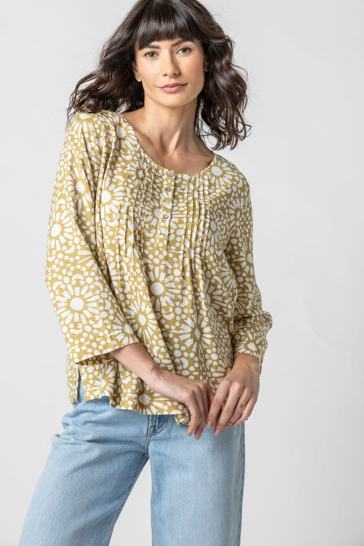 Maya Print Pin Tuck Top