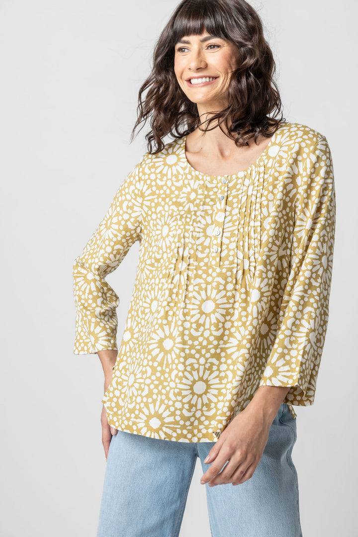 Maya Print Pin Tuck Top