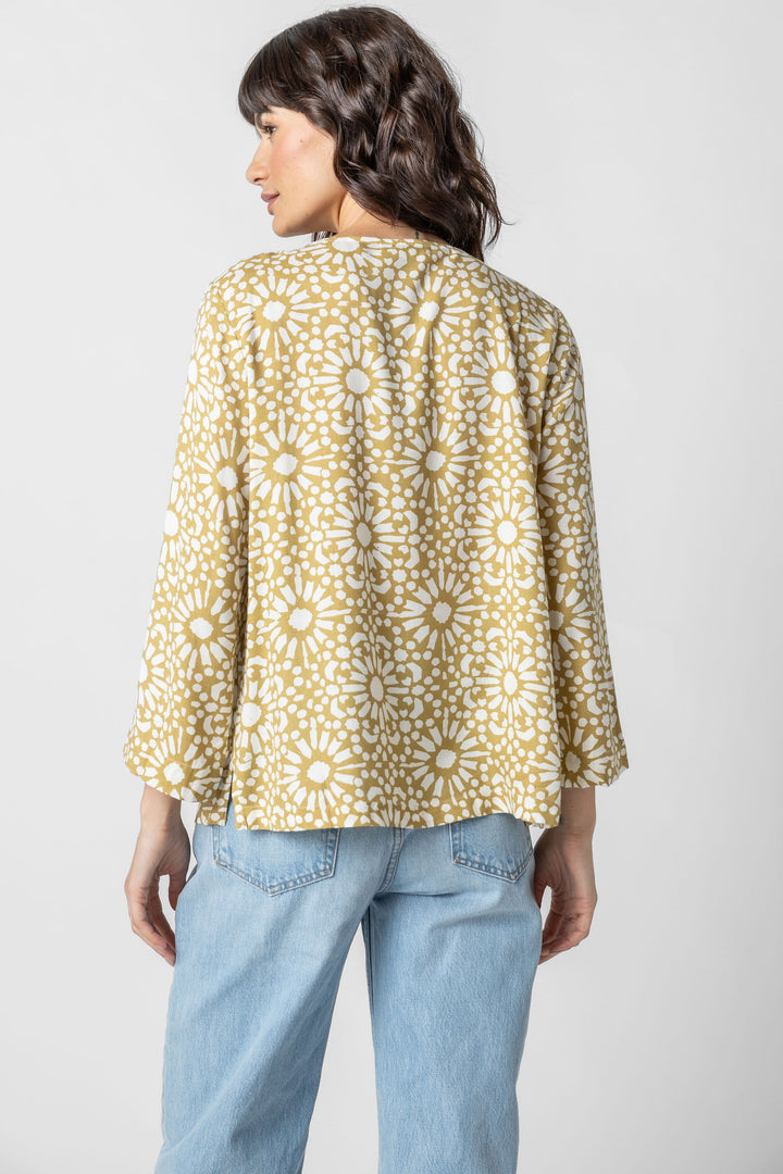 Maya Print Pin Tuck Top