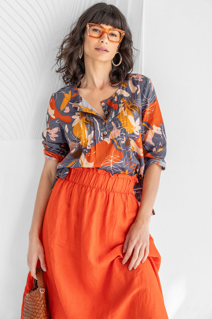 Pemba Print Pin Tuck Top