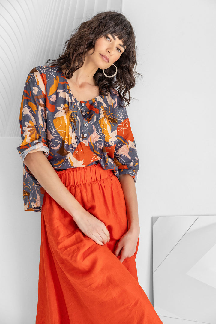 Pemba Print Pin Tuck Top