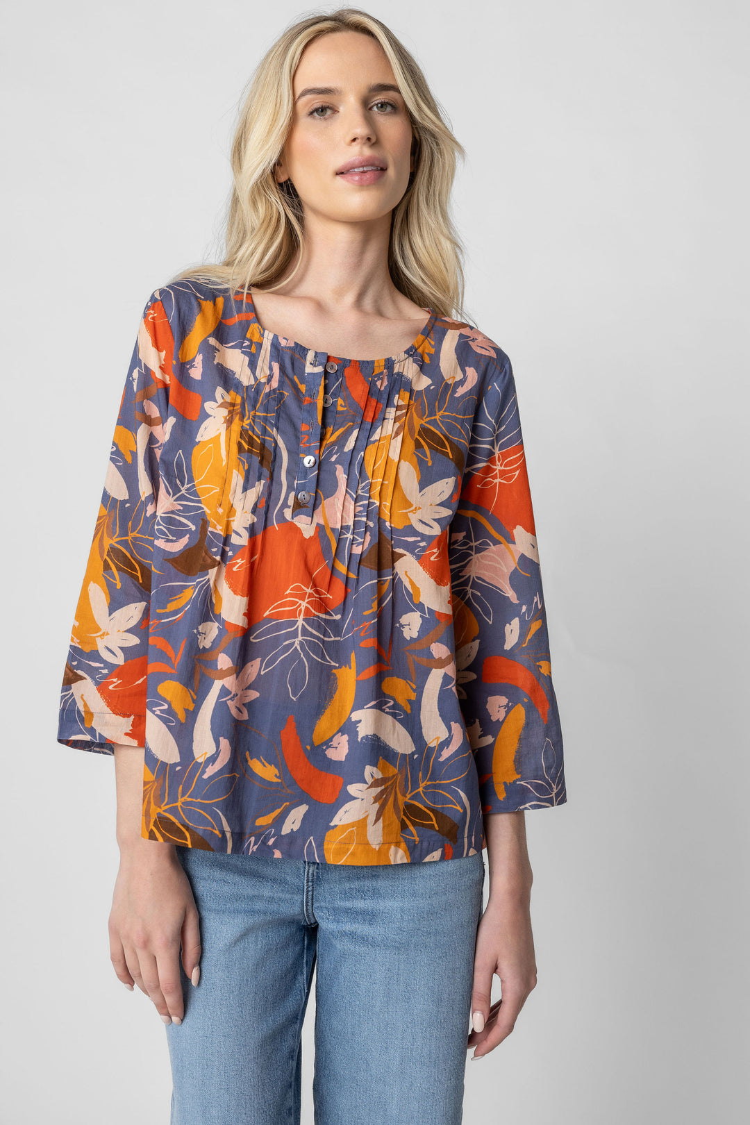 Pemba Print Pin Tuck Top