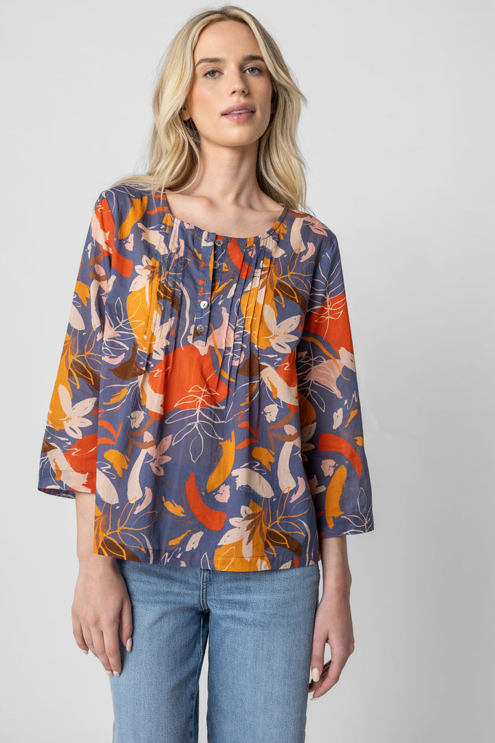 Pemba Print Pin Tuck Top