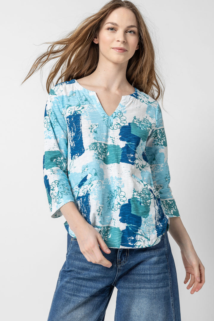 Savannah Print Notch 3/4 Sleeve Top