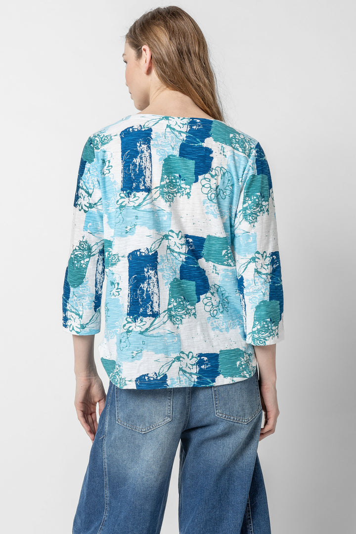 Savannah Print Notch 3/4 Sleeve Top