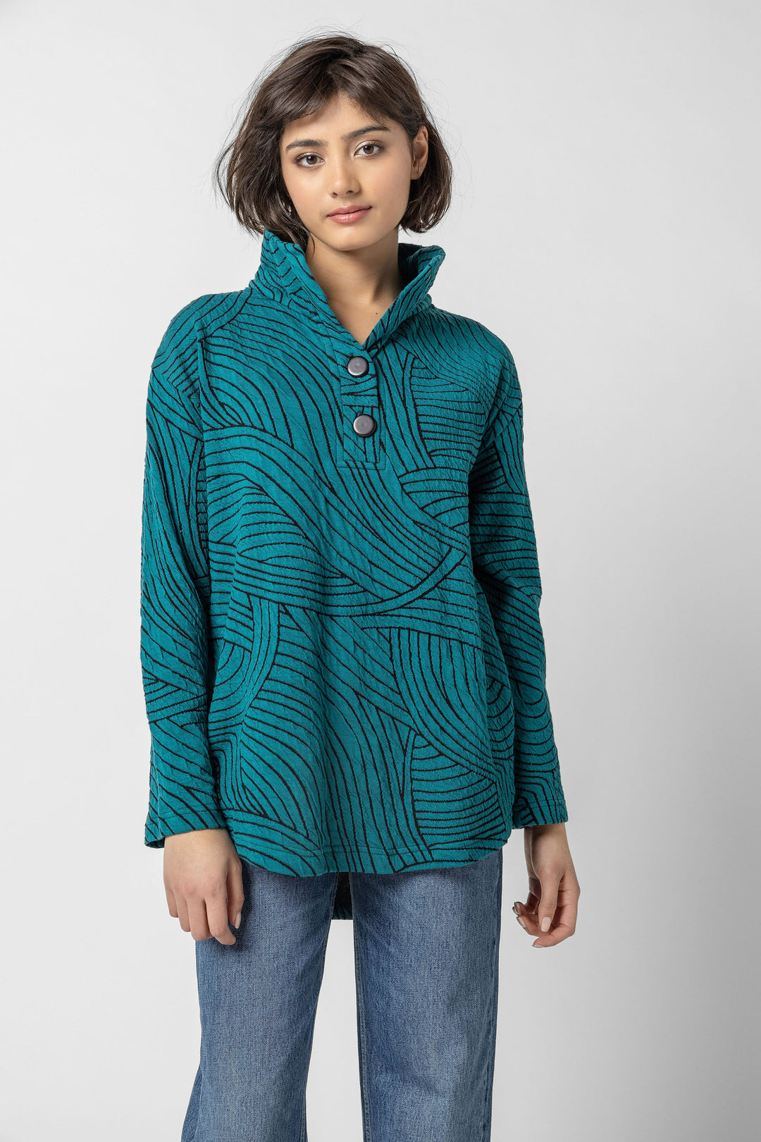 Organic Swirl Jacquard Button Top