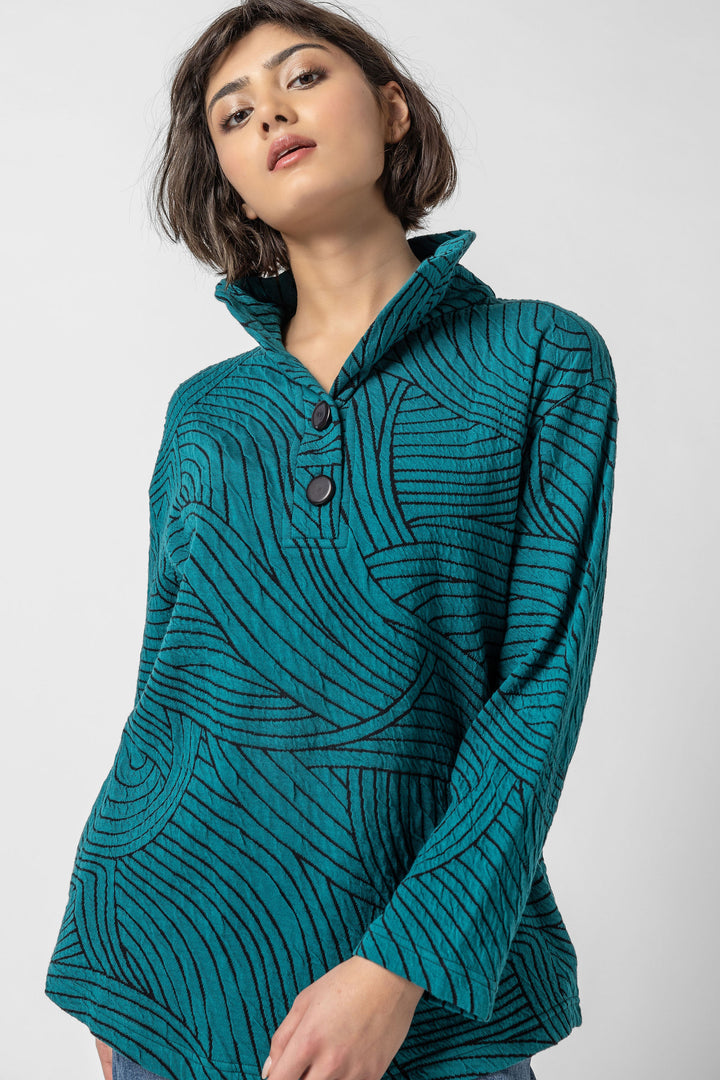 Organic Swirl Jacquard Button Top