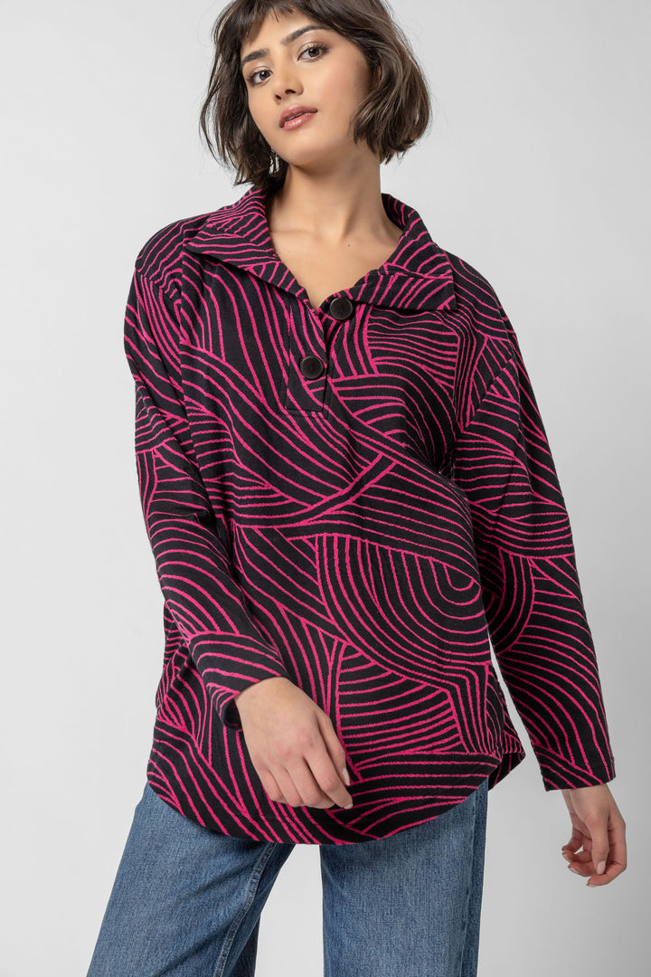 Organic Swirl Jacquard Button Top