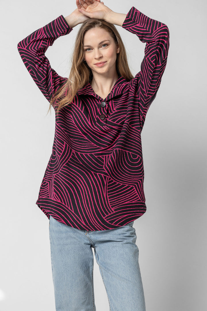 Organic Swirl Jacquard Button Top