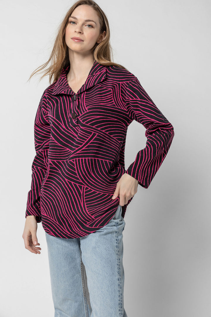 Organic Swirl Jacquard Button Top