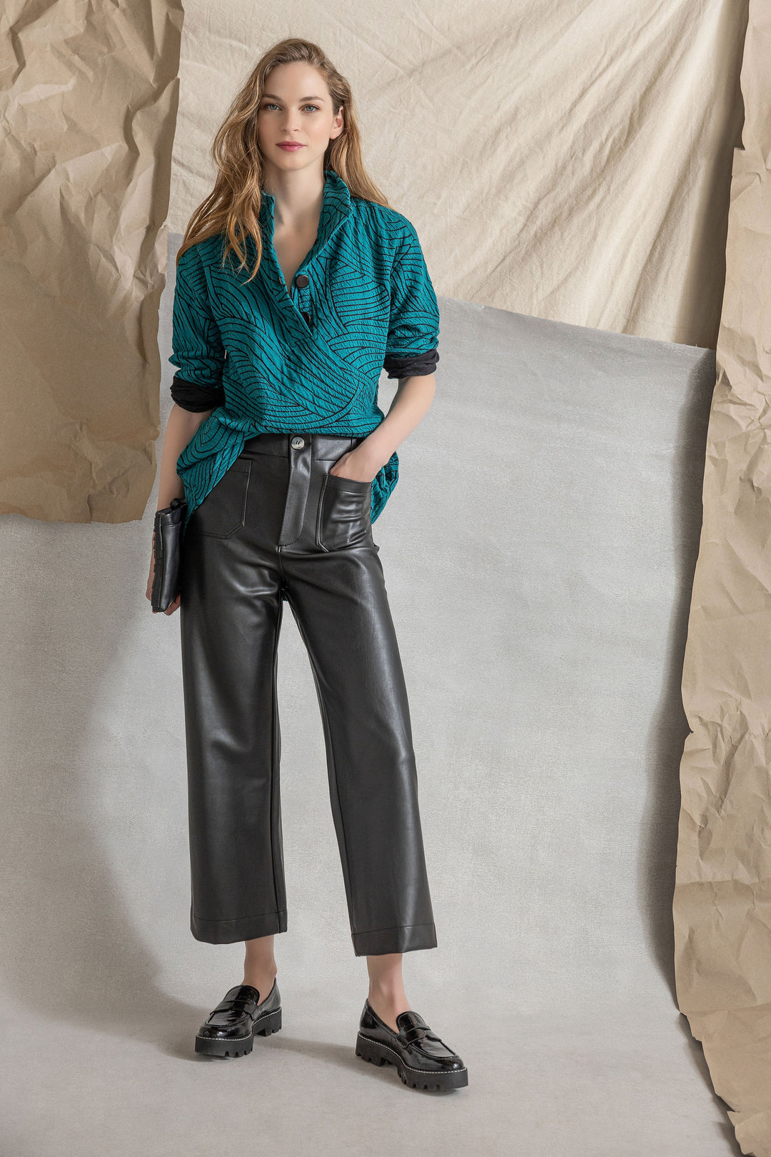 Organic Swirl Jacquard Button Top