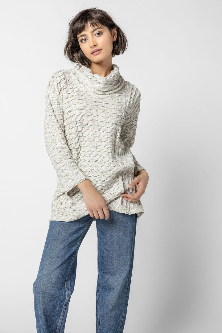 Marled Waffle Cowl Pocket Top