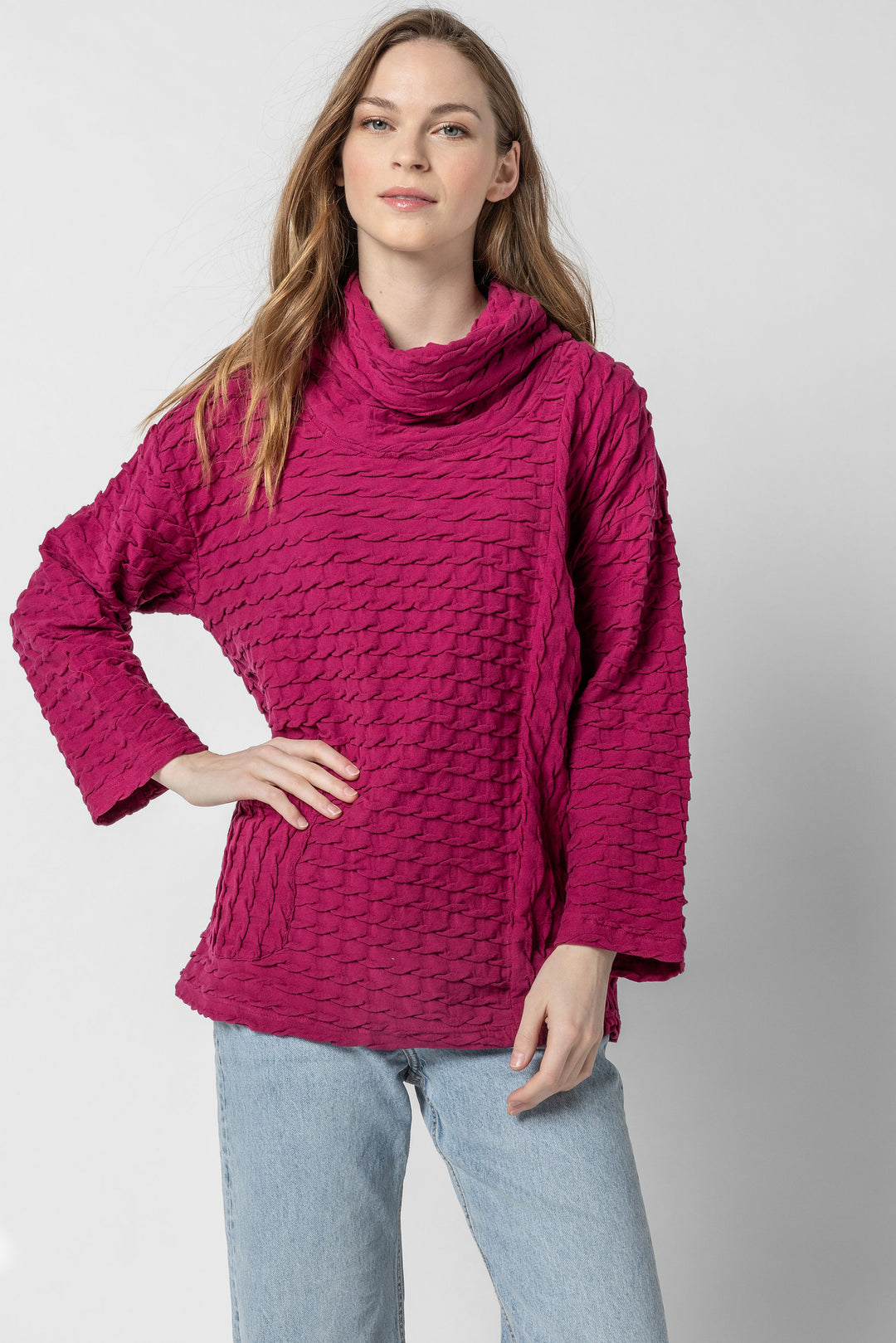 Solid Waffle Cowl Pocket Top