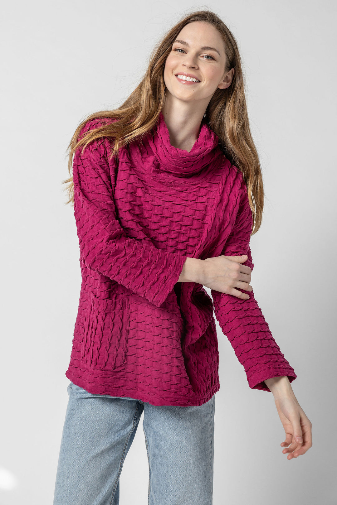 Solid Waffle Cowl Pocket Top