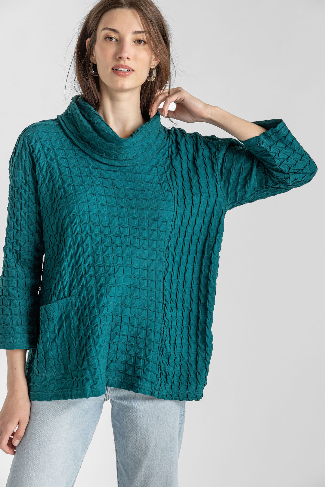 Solid Waffle Cowl Pocket Top