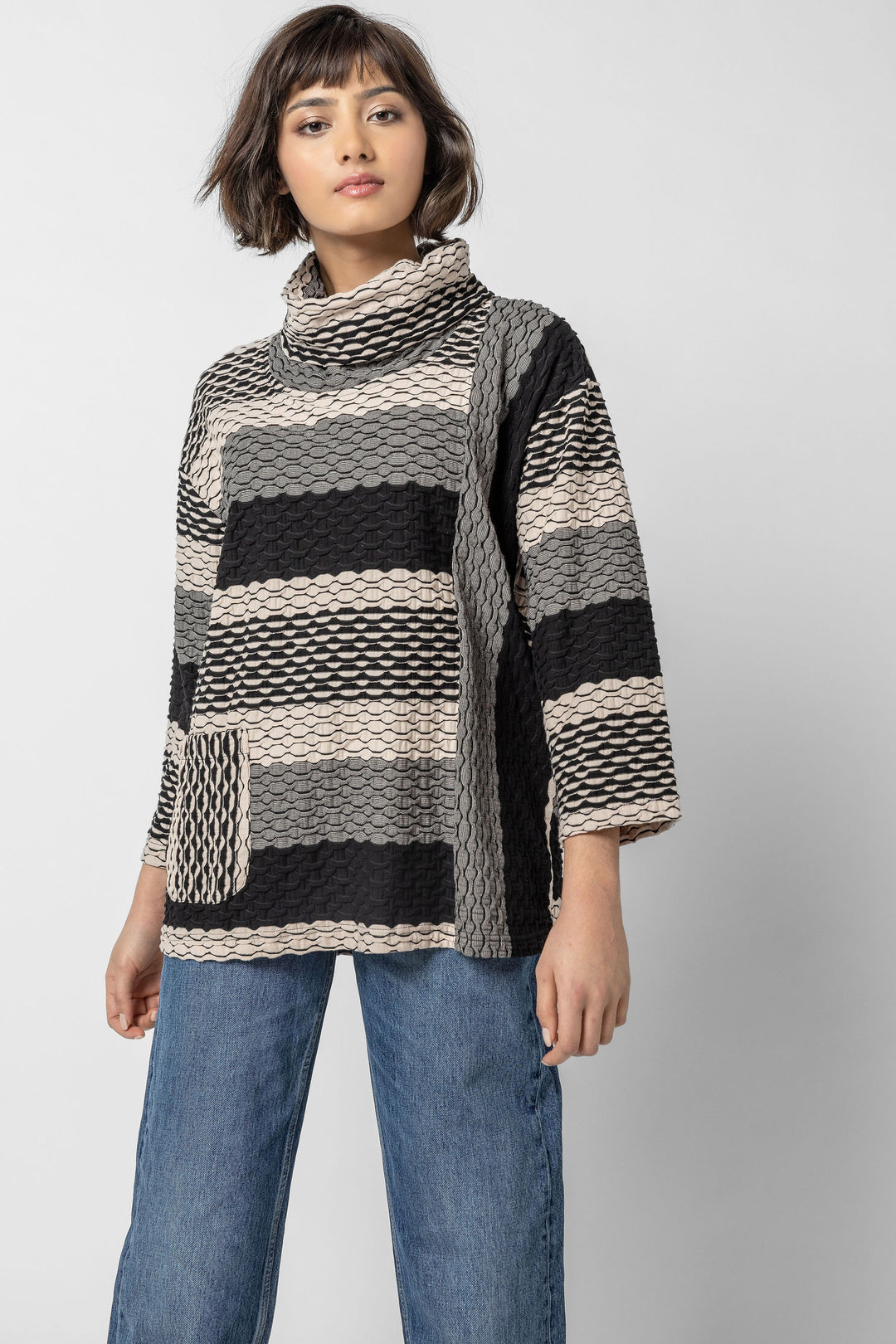 Zig Zag Cowl Pocket Top
